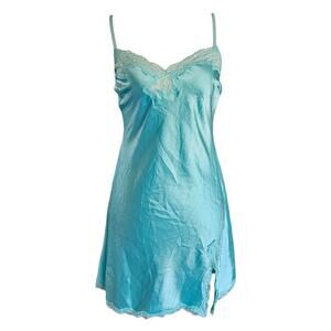 Y2k Victoria's Secret Slip Dress Satin Teal Lace - Size Medium